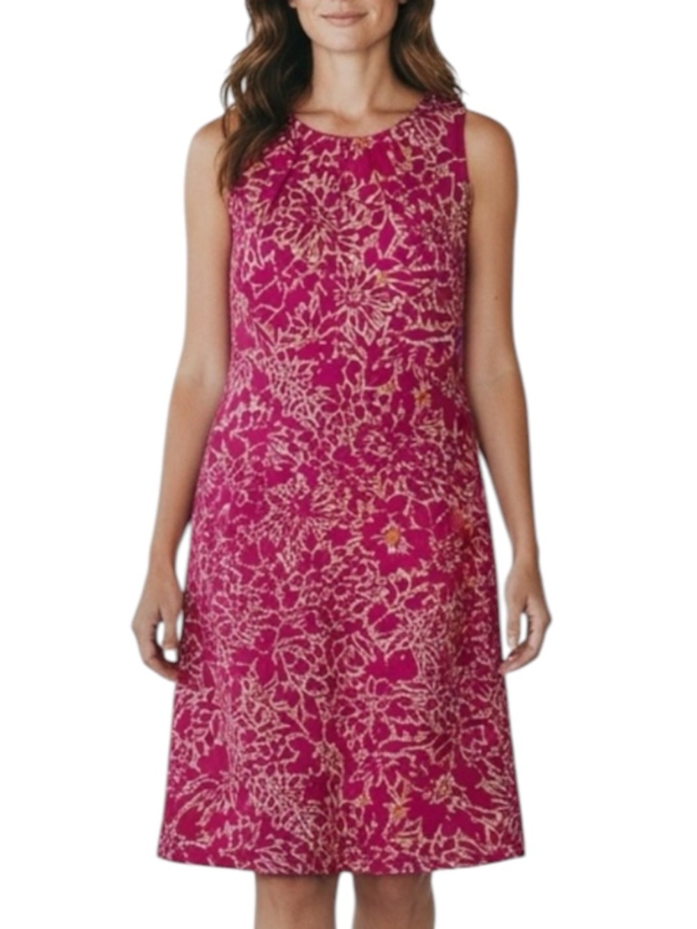 TAYLOR Floral Shift Sheath Dress in Pleated Pink Size 8–Gently Worn